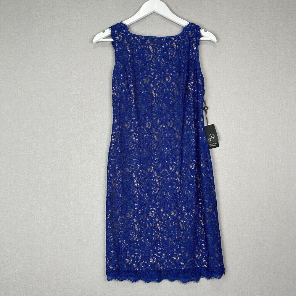 Adrianna Papell Womens Dress 4 Blue Lace Overlay Sheath Evening Modest Elegant